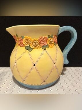 Lang Melting Pot Creamer Artist Elizabeth King Brownd Rose Swag 2003 Cottagecore